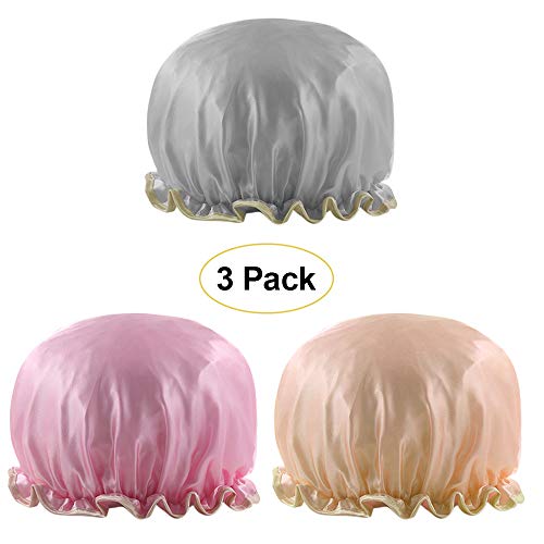 Microfiber Shower Cap Bath Cap - Shower Bonnet Designed for Women and Girls Waterproof Caps Reusable Double Layer Bath Accessories (3 Pack)