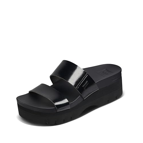 Reef Cushion Vista Higher Womens Platform Fashion Sandal, Arch Support, Ultra Soft Cushion Footbed, Black Patent, 7.5