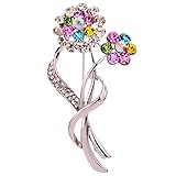 Yazilind Jewelry Silver Plated Flower Carve Sparkling Colorful Crystal Brooches and Pins Gift for Women