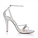 Women Wedding Bridal Bridesmaid Silver Simple Thin Heels Open Toe Sandal High Fashion Elegant Classic Dress Heeled Pumps Strap Buckle Ankle Strappy Slender Pub Club Evening Party Court Shoes SM00230