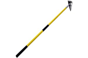 SPEAR HEAD SPADE Spear Head Hoe Garden Tool - Long Handle Hoe with 59" Fiberglass Handle, 2 Cushioned Grips, & Stainless Steel Blade with Sharpened Edges & Rake - Multipurpose Garden Hoe for Weeding & More (Yellow)