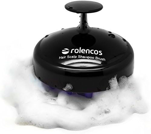 Rolencos Hair Scalp Massager, Head Massager, Silicone Shampoo Brush, Shower Brush, Dandruff Brush, Tourmaline contained (Black with Silver Logo)