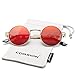 COASION Vintage Round John Lennon Sunglasses Steampunk Gold Metal Frame Clear Sun Glasses (Gold Frame/Red Mirror Lens)