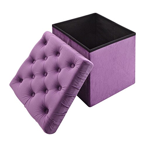 Foldable Storage Ottoman Cube Foot Rest, Purple (2 Pack)
