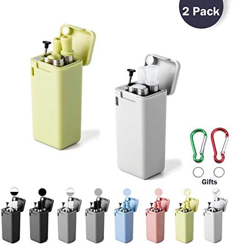 2 Pack Reusable Drinking Collapsible Straws, Composed of Food-grade Stainless Steel & Silicone with Cleaning Brush & Sturdy Carrying Case, For Gifts idea,Travel,Party, Outdoor, Gym.(White&Green)