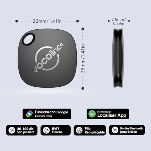 VOCOlinc Android Smart Tag Set of 4 Dual System, Air-tag Tracker Works with Apple and Google App Locate Tracker, Tracker Object Locators for Suitcase/Keys/Bags/Luggage, Replaceable Battery