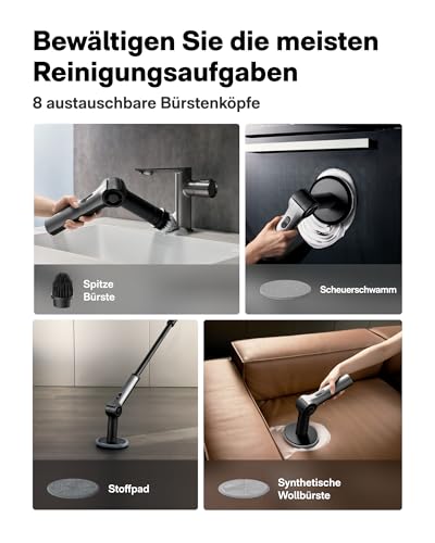 HOTO Flexi Electric Cleaning Brush with LED Display, Adjustable Angle, Extension Handle, IPX7, High Performance Bathroom Cleaning Brush Electric with 8 Interchangeable Brush Heads for Bathroom, Tiles, Floors, Car
