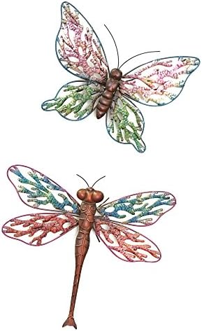 Colorful Metal Butterfly and Dragonfly Wall Sculpture Art