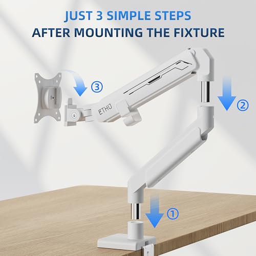 ETHU Monitor Arm, Heavy Duty Monitor Desk Mount with Gas Spring, Fits 17-40 inch Screens, Hold 2-14KG, Full Motion Adjustable Monitor Stand for Office & Home, VESA 75x75/100x100, White