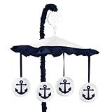 Anchors Away Nautical Navy and White Musical Baby Crib Mobile