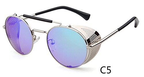 Flowertree STY056 Metal Frame Side Shield Oval 52mm Sunglasses (silver+green)