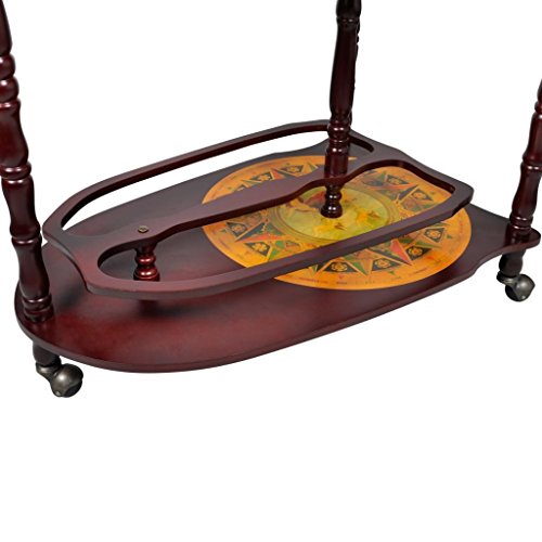 39" Globe Bar Wine Liquor Cabinet Storage Roller Cart Trolley w/ Table Old World - Thumbnail 3