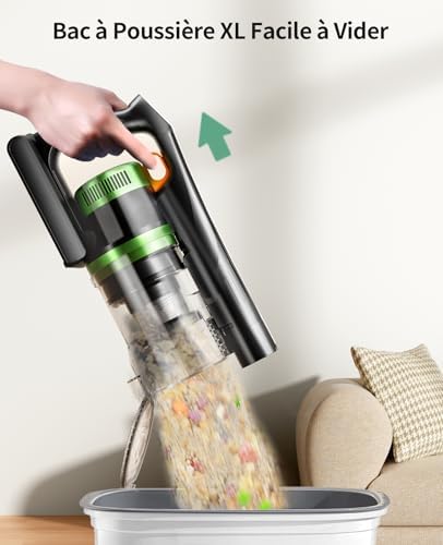 Aspirateur Balai sans Fil, 65Min 50Kpa 600W Aspirateur Balai sans Fil Puissant avec Parfumés, Écrans LED, 1,8L Capacité, Brosse Anti-Enchevêtrement pour Tapis/Sols/Poils d'animaux/Voiture