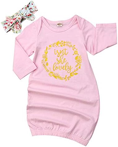 Infant Baby Cotton Gown Isn't She Lovely Floral Sleepwear Headband Nightgown Sleeping Bag