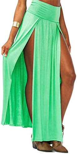 Yipost Women's Double Slits Maxi Skirt Green