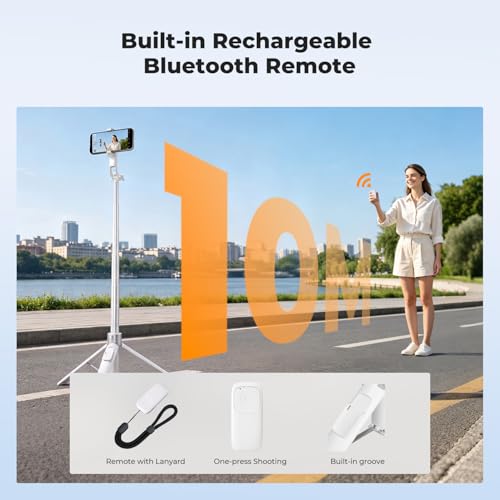 K&F CONCEPT 180cm Trípode para móvil, Palo Selfie magnético y con Pinza, luz Relleno y Mando a Distancia, Soporte automático Compatible con iPhone 17-12, Osmo Pocket 4/3 e Insta360 X5 Luna Ultra