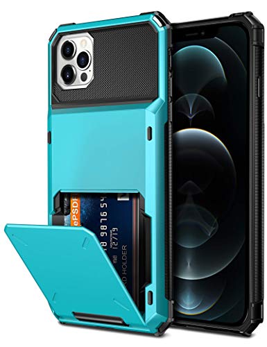 Vofolen Compatible with iPhone 12 Pro Max Case 5G Wallet 4-Card Slot Credit Card Holder Flip Hidden Pocket Dual Layer Hybrid TPU Bumper Armor Protective Hard Shell Back Cover Light-Blue