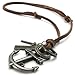 KONOV Vintage Style Anchor Cross Pendant Adjustable Brown Leather Cord Mens Necklace Chain