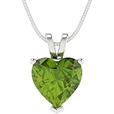 Clara Pucci 14K White Gold Plated Solitaire 18" Box-Chain Necklace - Sterling Silver 2ct Heart Cut Peridot Pendant