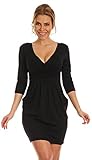 Glamour Empire. Women's Wrap V-Neck Jersey Pencil Dress with Pockets S-4XL. 236 (Black, UK 18, XXXL)