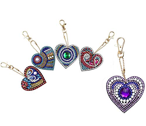 DIY Key Chains Diamond Painting by Numbers Kits, Full Drill Rhinestone Mosaic Making Christmas Decorative for Art Craft Key Ring Phone Charm Bag Decor (5 Pack) (Love Heart) - Thumbnail 6
