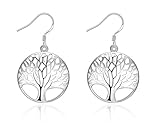 Plated Sterling Silver Tree Of Life Earrings Dangle for Women Girl Jewelry Gift