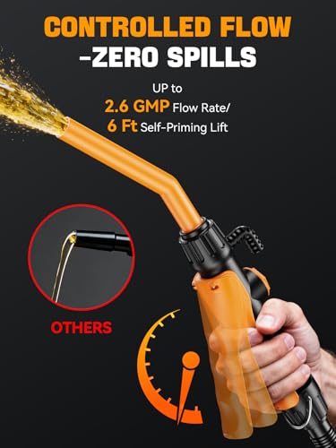 Fuel Transfer Pump, Battery Fuel Syphon Pump, Fuel Pump up to 2.6 GMP, Adjustable Flow & Leak-Proof 59-Inches Hose. Suitable for Transferring Gasoline, Diesel, and Water. | 59" Non-drip hose. For petrol, diesel, water. AA batteries (not included) Only for opening diameter >1.24"