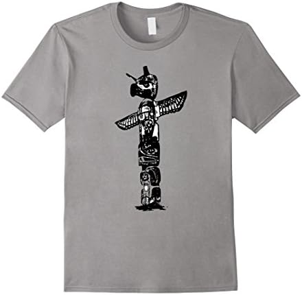Mens NATIVE AMERICAN TOTEM POLE CEREMONIAL ART T-SHIRT  Large Slate