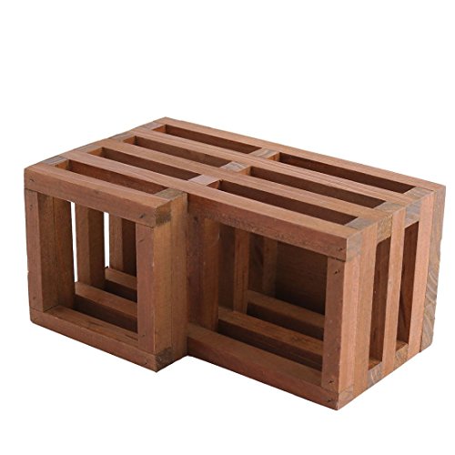 DealMux Wood Office School Hollow Out Two Compartment Pen Ruler Pencil Holder Organizer
