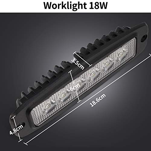 Led Light Bar Slim 7" Driving Work Light Embedded 18W Pods Fog Lights Single Row For Cars Trucks Off Road Motorcycle Motorbike Jeep ATV SUV 4x4 Boat(Pack of 2)
