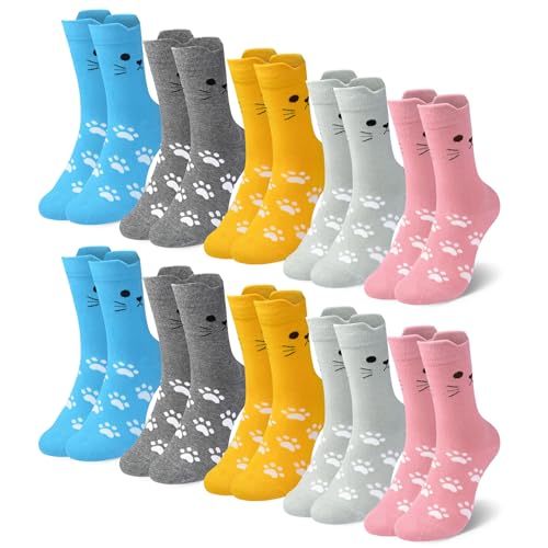 Falechay Lot de 10 Paires Chaussette Femme Coton Multicolores Parsemaient et Rayé pour Chaussettes,Multicolores-6,35-38