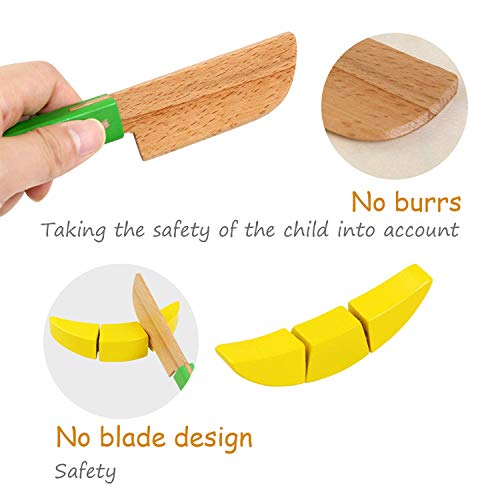 BelleStyle Holz Schneiden Obst und Gemüse Spielzeug Im Eimer,13 Stück Kinder Küchenspielzeug,Küche Spielzeug Rollenspiel… – Bild 5