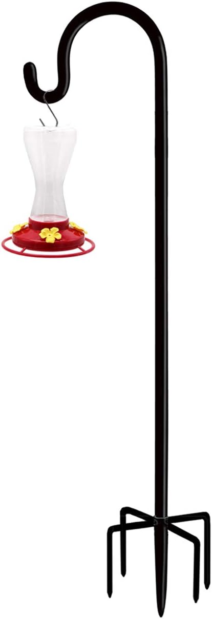 Outdoor Shepherd's Hooks - Artibear Adjustable Outdoor Shepherd Hook Stand with 5 Prong Base, 92 Inches Tall 3/5 in Thick, Shiny Black (1 Packs)