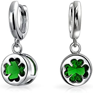 Bling JewelryIrish Triquetra Celtic Knot CZ Circle Good Luck Shamrock Clover Dangle Stud Earrings Simulated Kelly Green Emerald Cubic Zirconia Oxidized .925 Sterling Silver