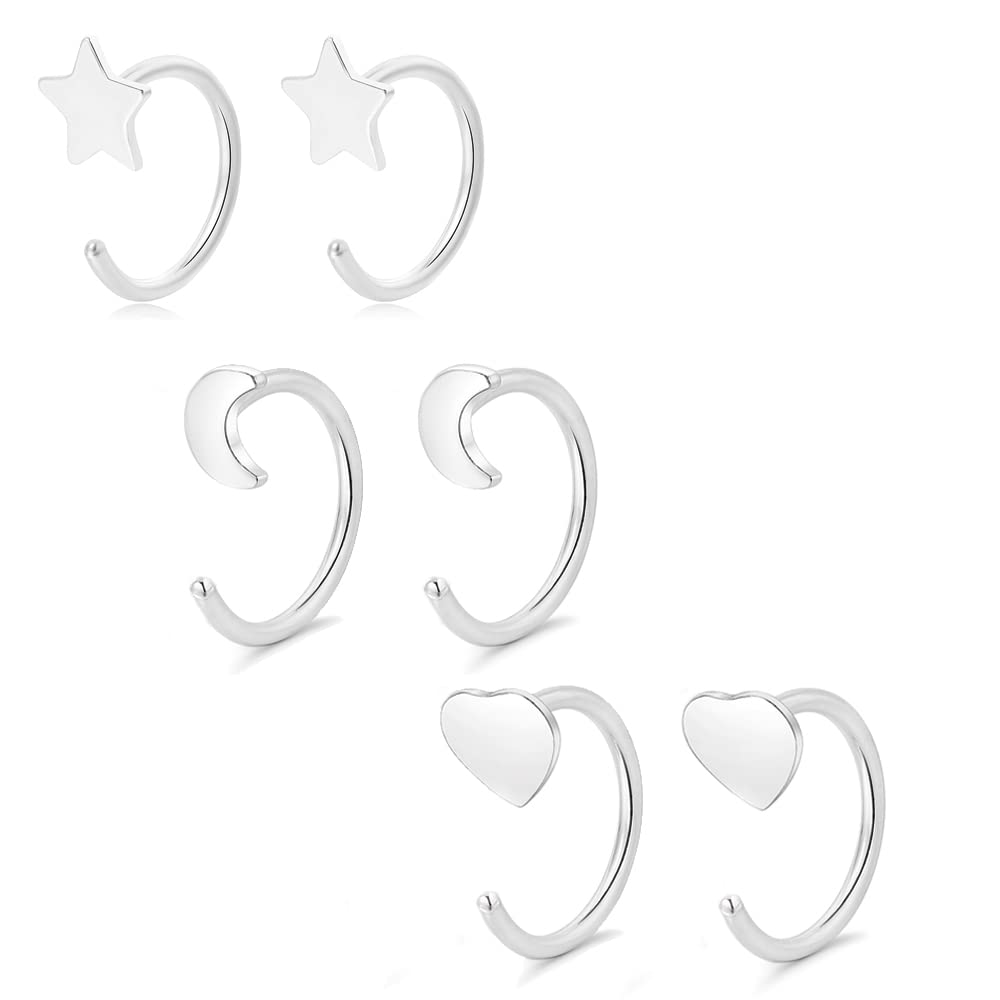 925 Sterling Silver Half Hoop Earrings Ear Nose Rings Sliver Cartilage Cuff Earrings Helix Piercing Earring Hoop Huggie Earring Minimalist Jewellery Gifts for Women Men Teen Birthday Party