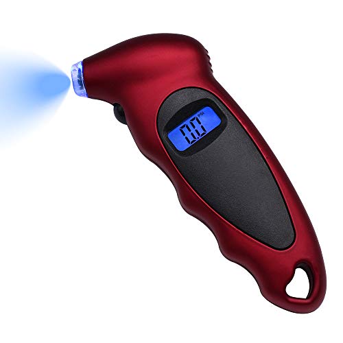 HUIQIAODS Digital Tire Gauges 150 PSI 4 Pressure Units with Lighted Nozzle Backlit LCD and Non-Slip Grip for Vehicle Motorcycle Bike - Red - Thumbnail 7