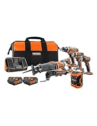 Ridgid Kit de 6 piscinas inalámbricas de iones de litio de 18 V con 2 baterías, 1 cargador de 18 V y bolsa de contratista