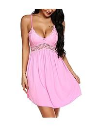 RSLOVE Vestido de encaje para dama, diseño de chemises con cuello en V