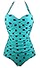 Cocoship 50s Retro Navy Blue Aqua Polka Dot One Piece Pin Up Monokinis Swimsuit(FBA)