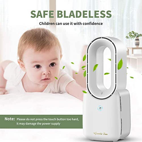 Misby Desk Fan, Portable Bladeless Fan 4 Wind Speeds & Touch Control 5 Colors LED Light 11.8