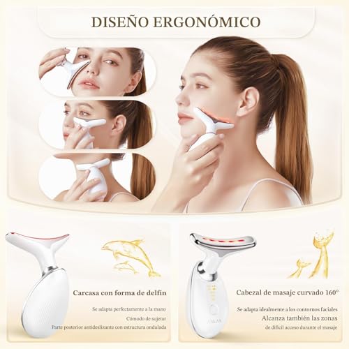 Masajeador Facial Reafirmante, Masajeador Cara Cuello Electrico para Reducir Microcorrientes Lifting Antiarrugas, EMS GUA SHA Dispositivos con 7 Colores Luz Terapia