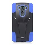 G3 Vigor, G3 Mini, G3 Beat - Trapezoid Y-Stand Hybrid Hard Soft Gel Cover Wydan Case for LG G3 Vigor, G3 Mini, G3 Beat - Black on Blue w/Stylus Pen, Prying Tool