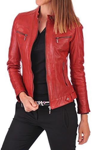 Women's New Lambskin Leather Bomber Motorcycle Jacket Large Red