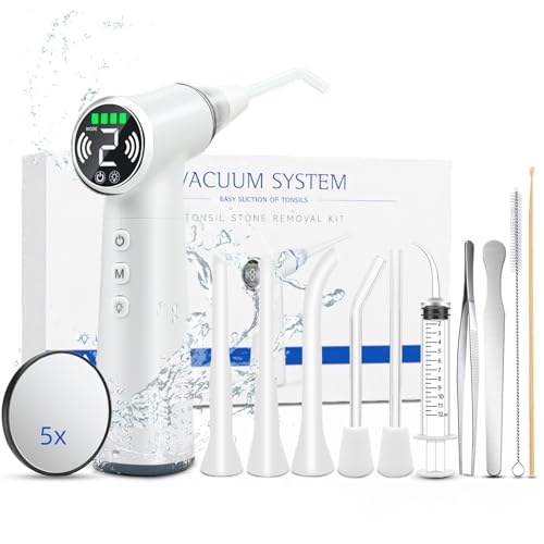 Upgraded Tonsil Stone Remover Tool with Silicone & Glass Probes, 11 in 1 Rechargeable Electronic Tonsil Stone Vacuum with Built-in LED Light, Fight Bad Breath Instant Suction
