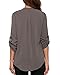 Face N Face Women's Summer V Neck Solid Loose Casual Cuffed Long Sleeve Blouses Large Black Grey