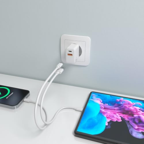GAN Chargeur 20W, 1x USB-C PD3.0, 1x USB-A QC3.0, Blanc