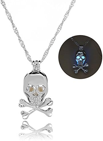 Linsh Glow in The Dark Skull Pendant Necklace(Sky Blue Light)