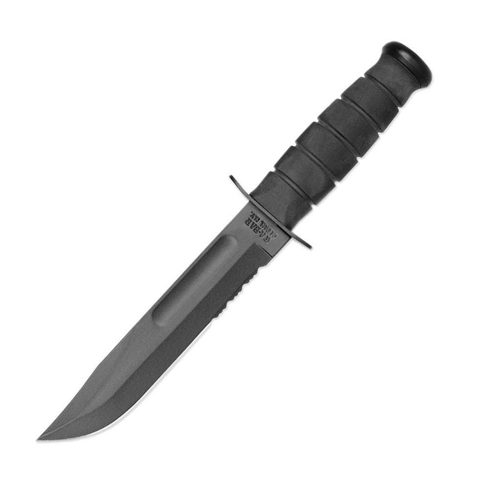KA-BAR Becker Combat Utility Cuchillo de hoja fija 7 Punto de clip parcialmente dentado 1095 Cro-Van Hoja con recubrimiento en polvo negro Mango Kraton Negro