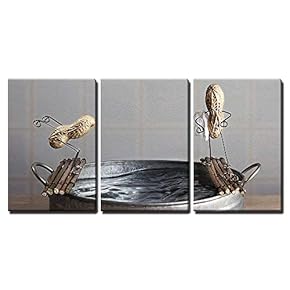 3 Piece Canvas Wall Art - Simple Things Series - Two Peanuts Going to Swim - Modern Home Art Stretched and Framed Ready to Hang - 16"x24"x3 Panels