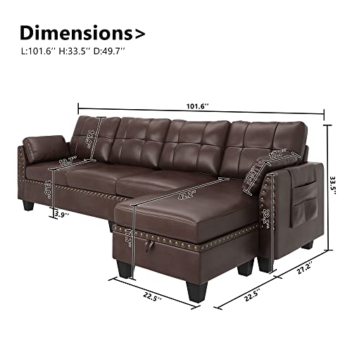 HONBAY Faux Leather Sectional Sofa Couch Reversible L Shaped Couch Sofa 4 Seat Sofa Sectional